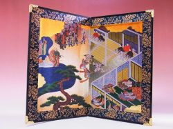 【日本のおみやげ】◆屏風 中二曲（源氏物語）高級化粧箱入