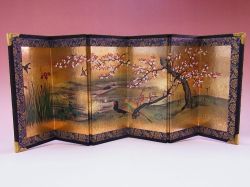 【日本のおみやげ】◆屏風 小六曲（花鳥 桜）高級化粧箱入