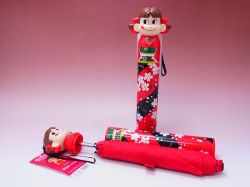 【日本のおみやげ】◆新こけし型折畳傘【桜レッド】【不二家ペコちゃんORIHIME】