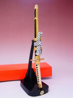 【日本のおみやげ】◆日本刀・模造刀【金太刀ペーパーナイフ＆太刀台付セット】