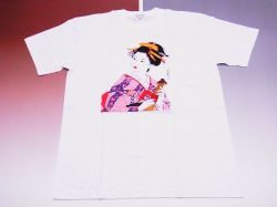 【ホームステイおみやげ】【日本土産】（漢字・和柄）◆和風Tシャツ【舞妓（ピンク）】大人用（S～3L）白地