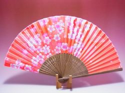 【日本のおみやげ】◆絹扇子【桜】（オレンジ）「掛扇別売り」
