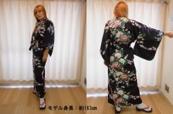 【日本のおみやげ】◆外国人向け着物【梅牡丹】女性用（フリーサイズ）