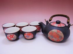 【日本のお土産】◆紅梅5客土瓶茶器揃セット【日本美陶】