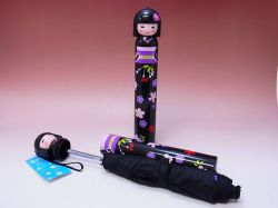【日本のおみやげ】◆新こけし型折畳傘【全5色有】ブラック