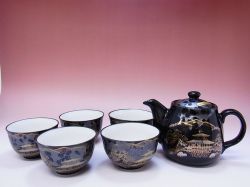 【日本のおみやげ】 ◆黒花名所【茶器6点】茶器セット