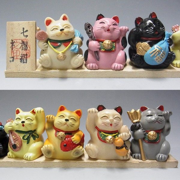 縁起物❣️猫弁財天様と白蛇様。干支、陶器人形、置物、キジトラ猫、猫人形 招き猫のお福さん トラ猫 博多人形 送料無料 商売繁盛開運