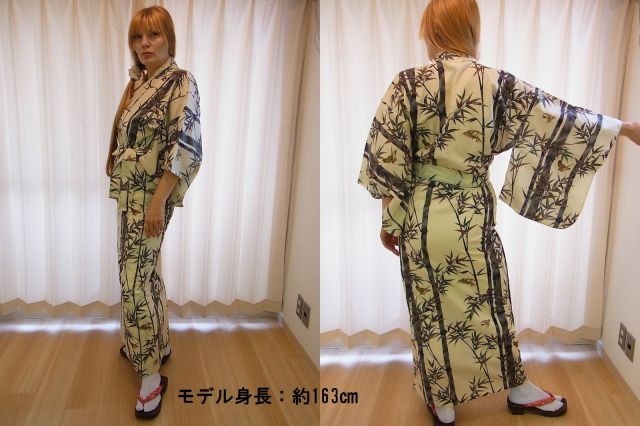 日本のおみやげ】◇外国人向け色浴衣【竹雀】女性用（S/M）