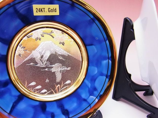 日本のおみやげ】◇彫金絵皿・中【マーブル】金閣舞妓/富士鶴よりお