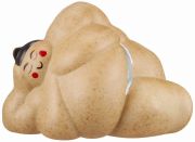 【日本のおみやげ】◆大入相撲人形【昼寝】まわし水玉模様|黒箱入り