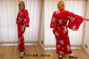 【日本のおみやげ】◆外国人向け浴衣【福寿・赤】女性用（S～LL）