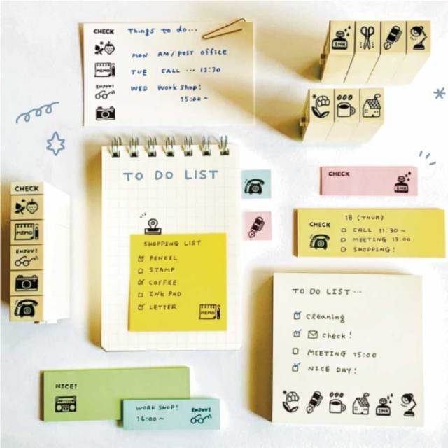 エリックエンドレススタンプ。手帳、ノート、ふせんなどの使用例