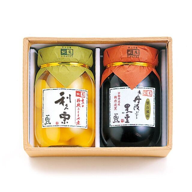 厳選された京の恵みを上品に炊き上げ。京丹波ぶどう黒豆煮豆・利久栗甘露煮セット【黒豆茶庵　北尾】