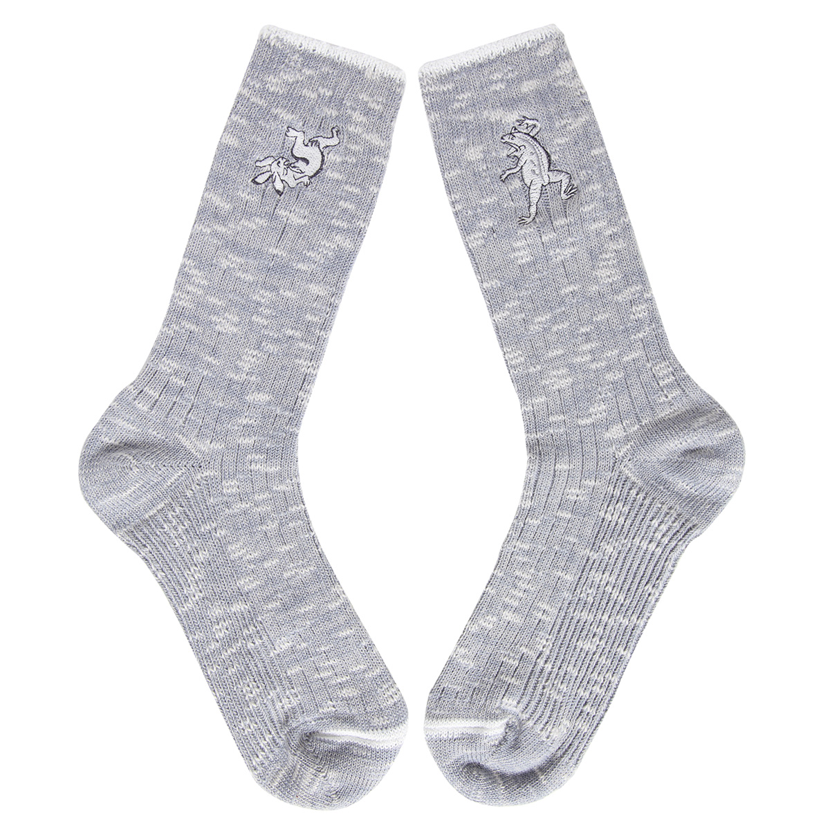 KY18-680／靴下／蛙と兎の相撲(グレー)／【4足までゆうパケット可】