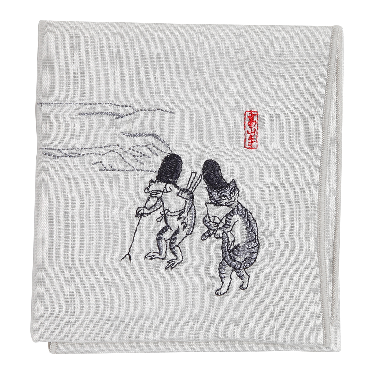 KY28-677／ガーゼハンカチ／蛙と猫／【6枚までゆうパケット可】