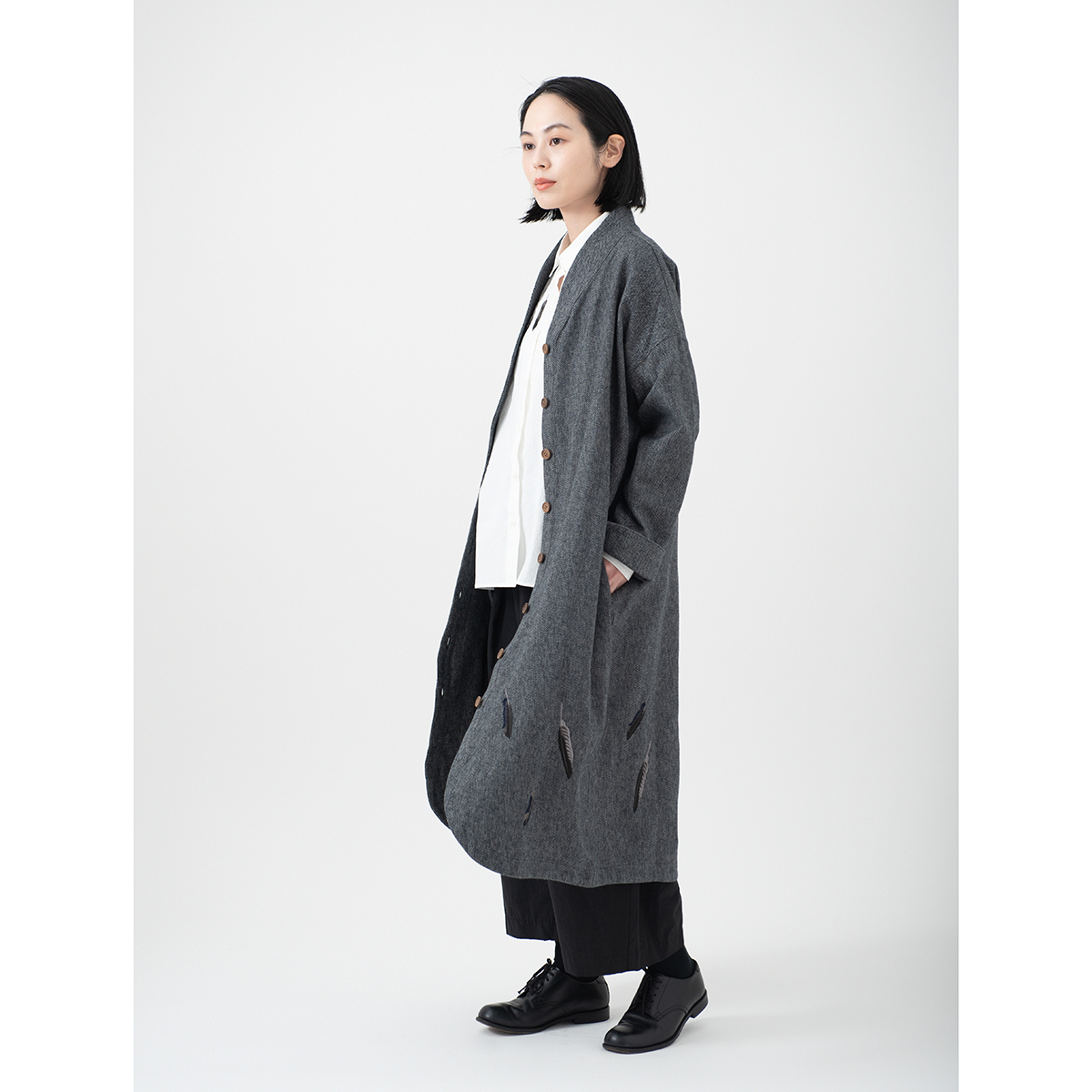 KY29-834G／ロングコート（グレー）／からすの羽根