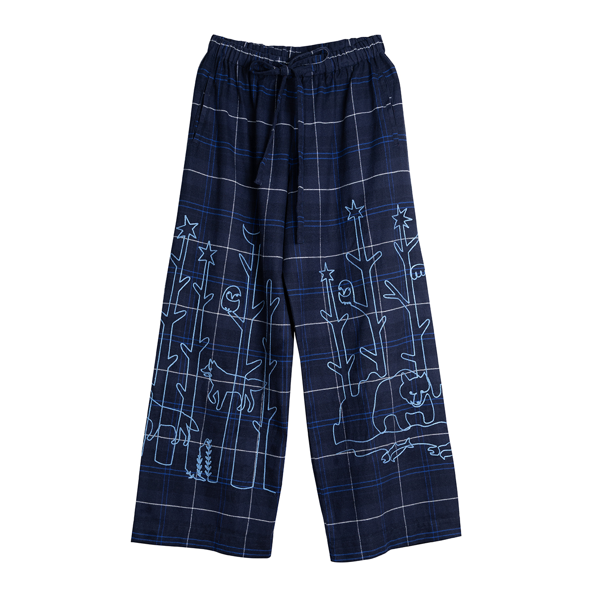 KY63-1067／ゆったりパンツ／オオカミの森（青）