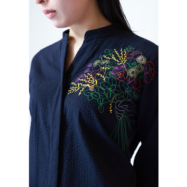 KY08-1096／スタンドカラーシャツワンピース／ブーケ