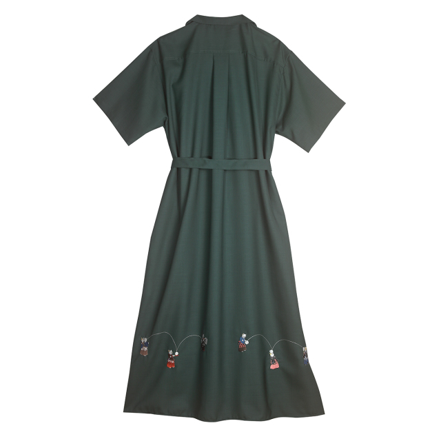 KY08-1115G／半袖シャツワンピース／流行猫の曲手まり(緑)