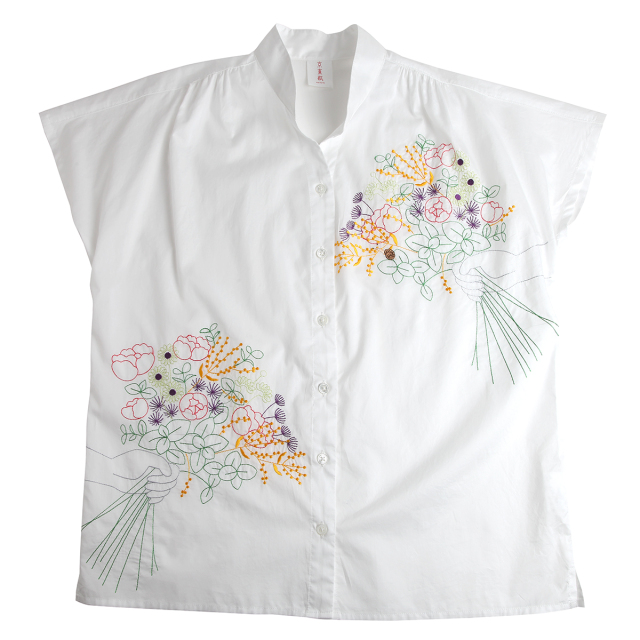 KY17-1096W／フレンチスリーブシャツ(白)／ブーケ