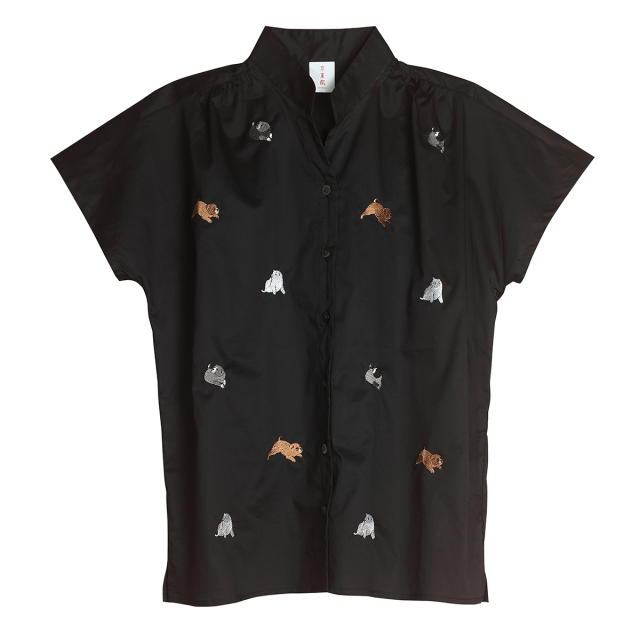 KY17-767B／フレンチスリーブシャツ(黒)／犬