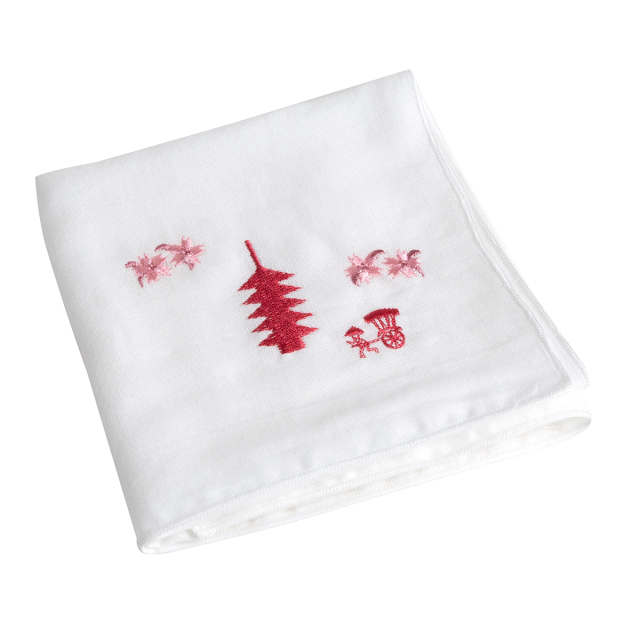 KY28-956／ガーゼハンカチ／桜と人力車／【6枚までゆうパケット可】