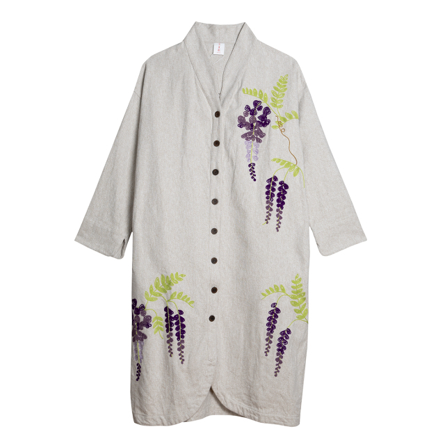 KY29-1079／ロングコート（オフ）／藤とホトトギス