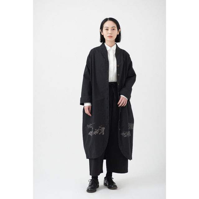【モヘア混】総柄ロングコート☆千鳥☆白黒☆M☆モノトーン セール】千鳥格子柄ロングコート（トレンチコート）｜Sibra