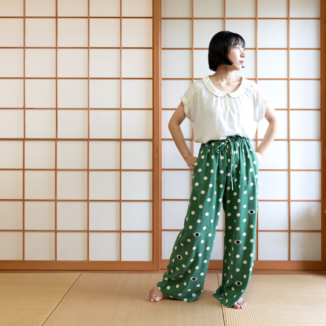 KY63-425G／ゆったりパンツ／一つ目小僧(緑)