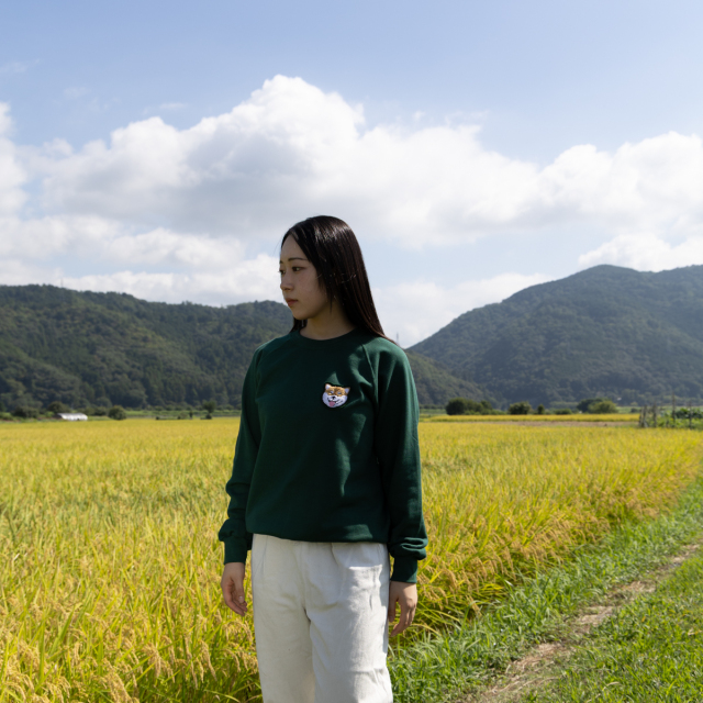 KY87-1215／トレーナー／笑う柴犬(緑)