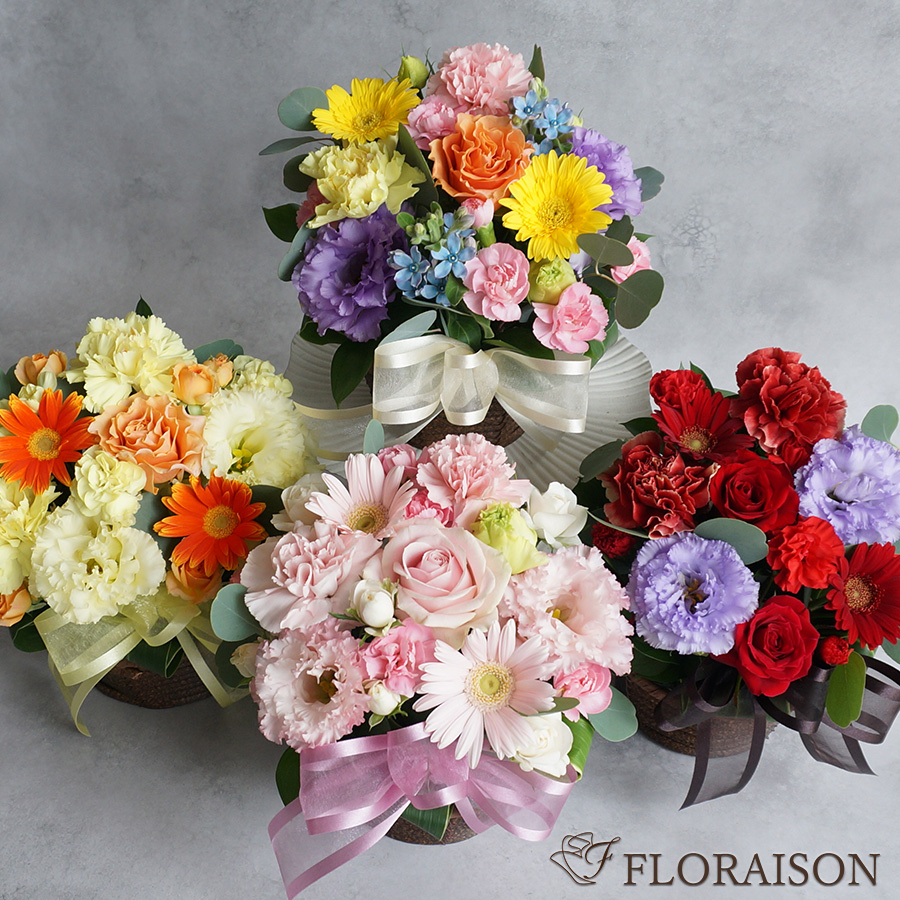 豪華なリボンと高級バラのかわいいアレンジメント│大阪江坂の花屋