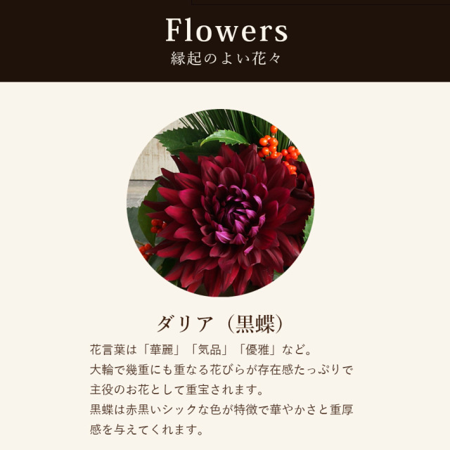 商品名【和】華やか！♥ホワイトダリアのお正月リース＊フラワーリース　冬リース お正月 ダリア と 椿 の 和風リース 紅白 | 雑貨屋 HarryChop