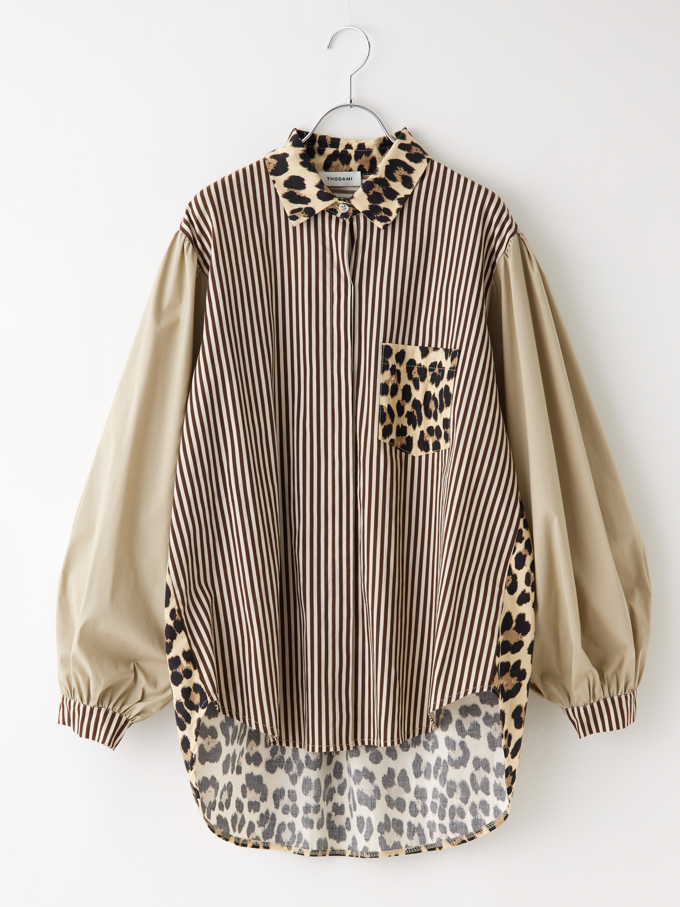 ストライプレオパード袖ギャザーブラウス la primavera online store
