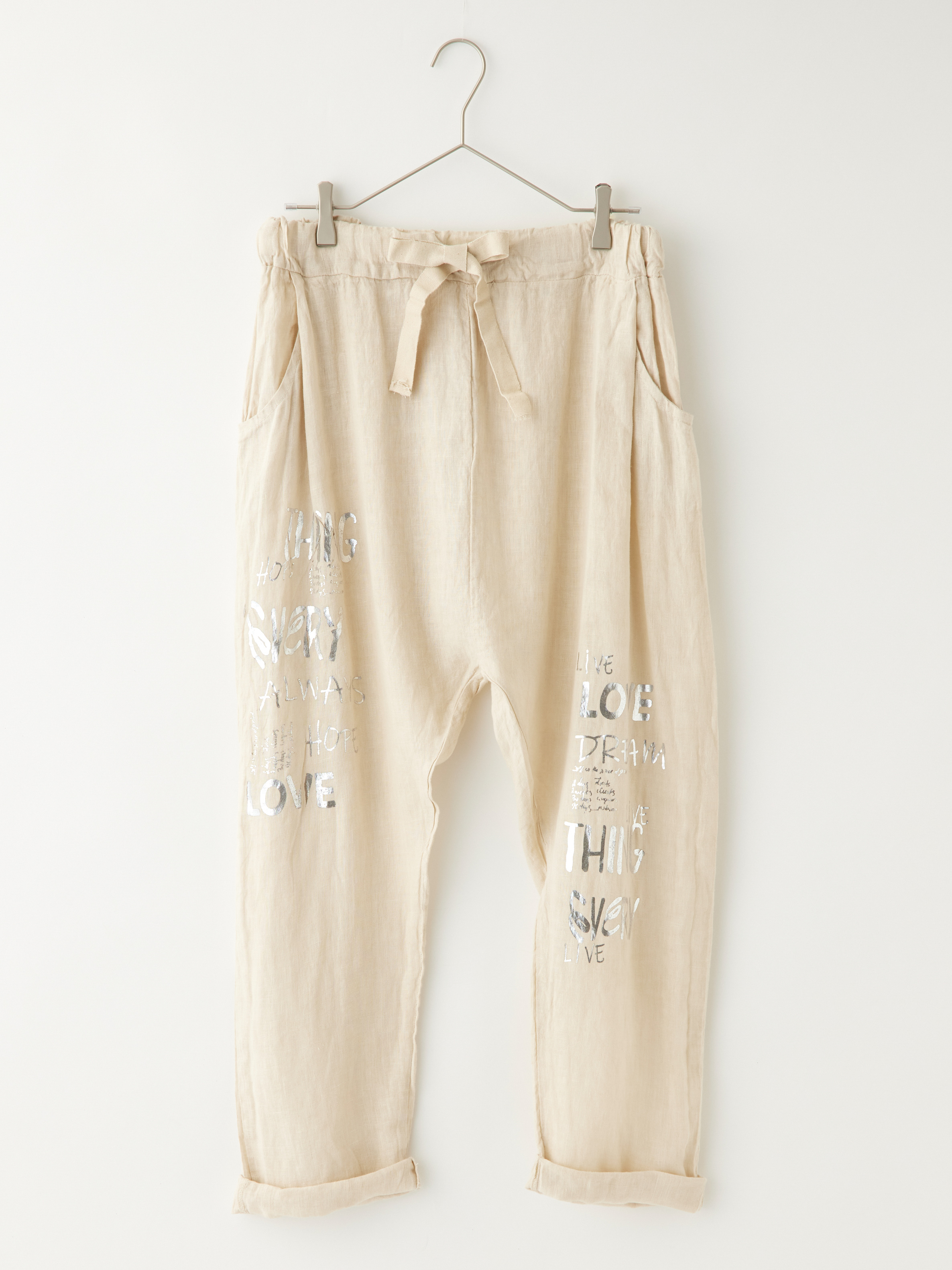 新品未使用 dahl'ia ダリア リネンパンツ Herdmans saro リネン箔ロゴサルエルパンツ la primavera online store