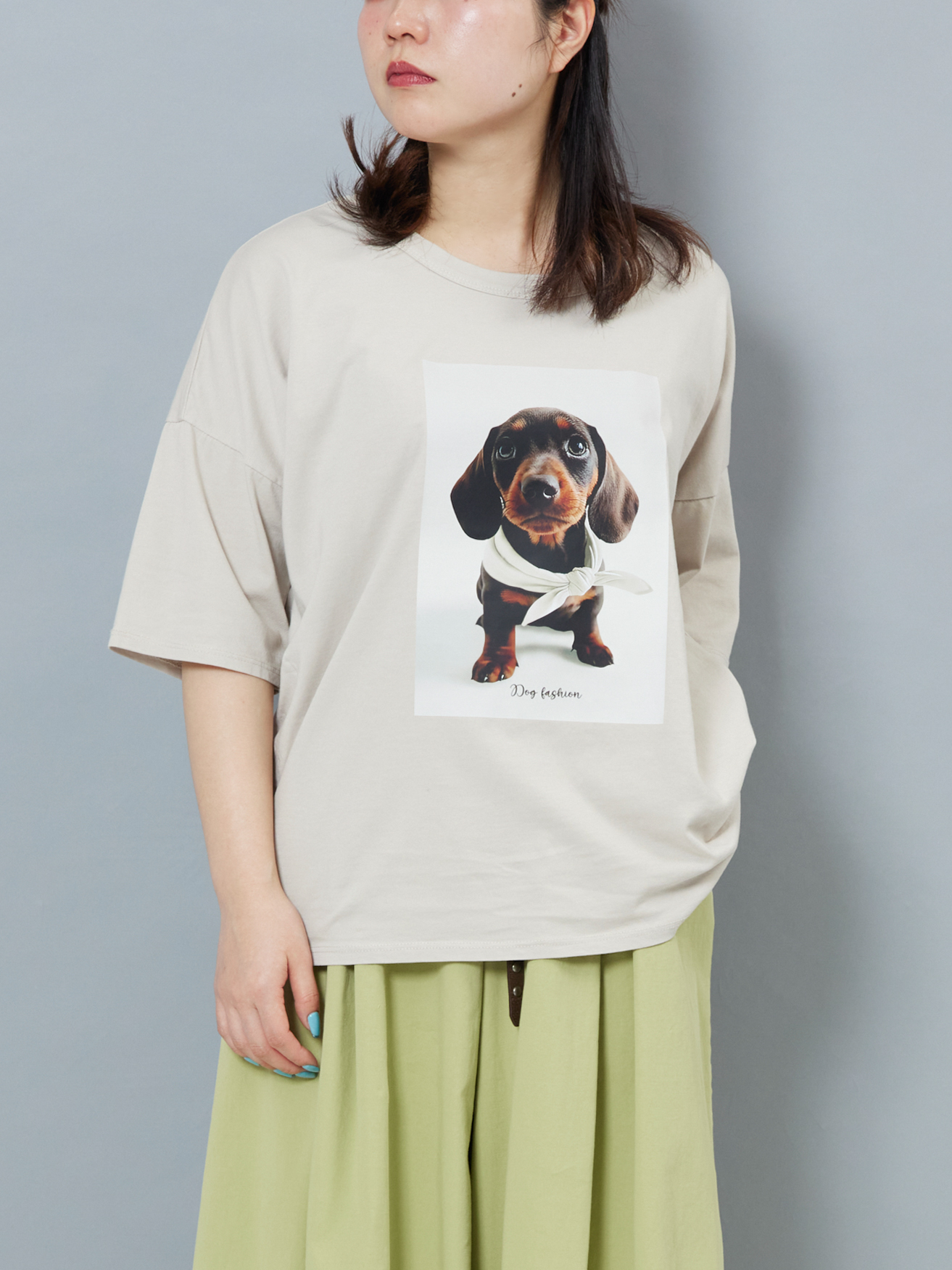 ドッグフォトプリント半袖Tシャツ(ダックス)