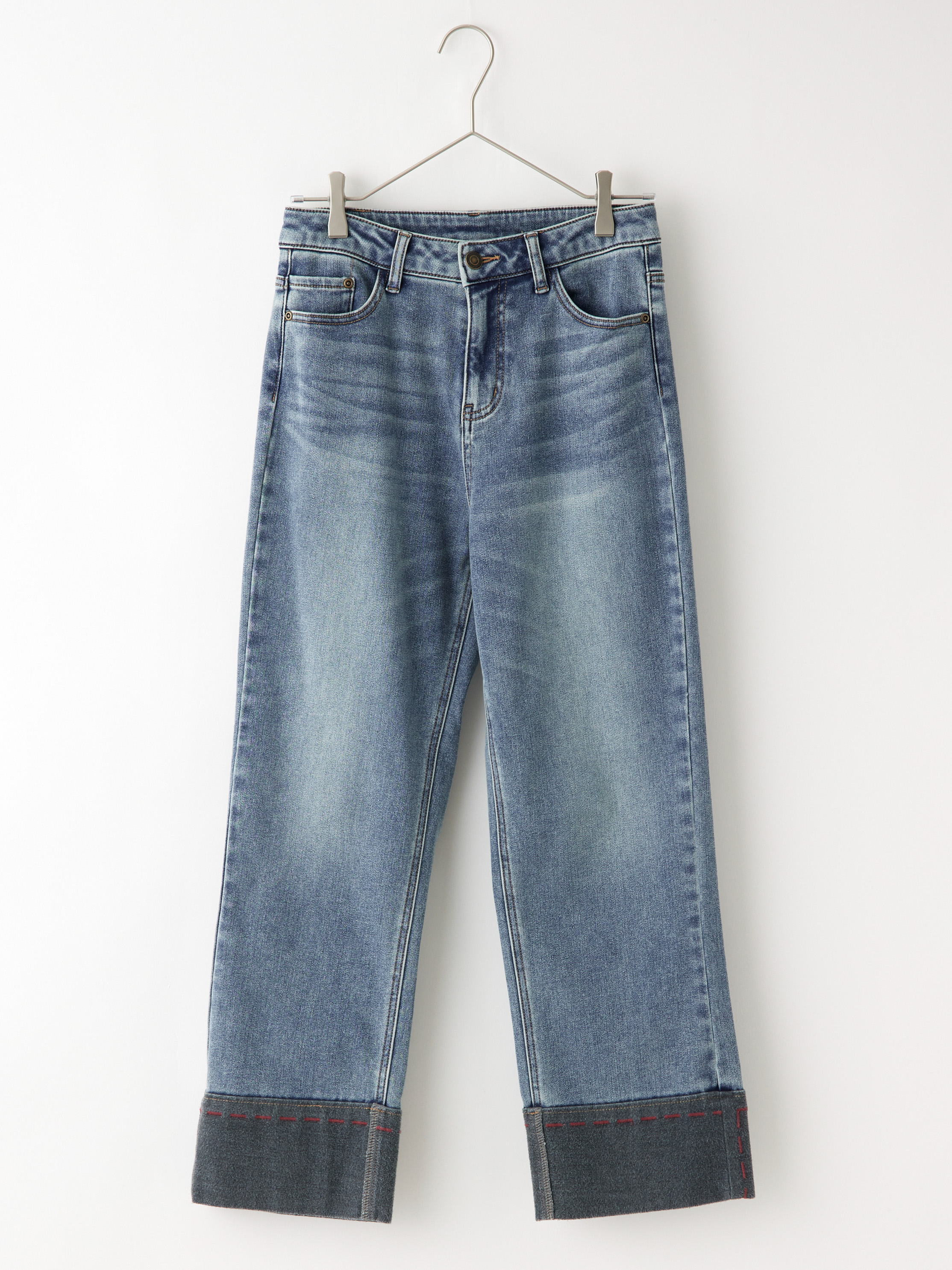 カラーステッチロールアップ裏起毛デニム la primavera online store