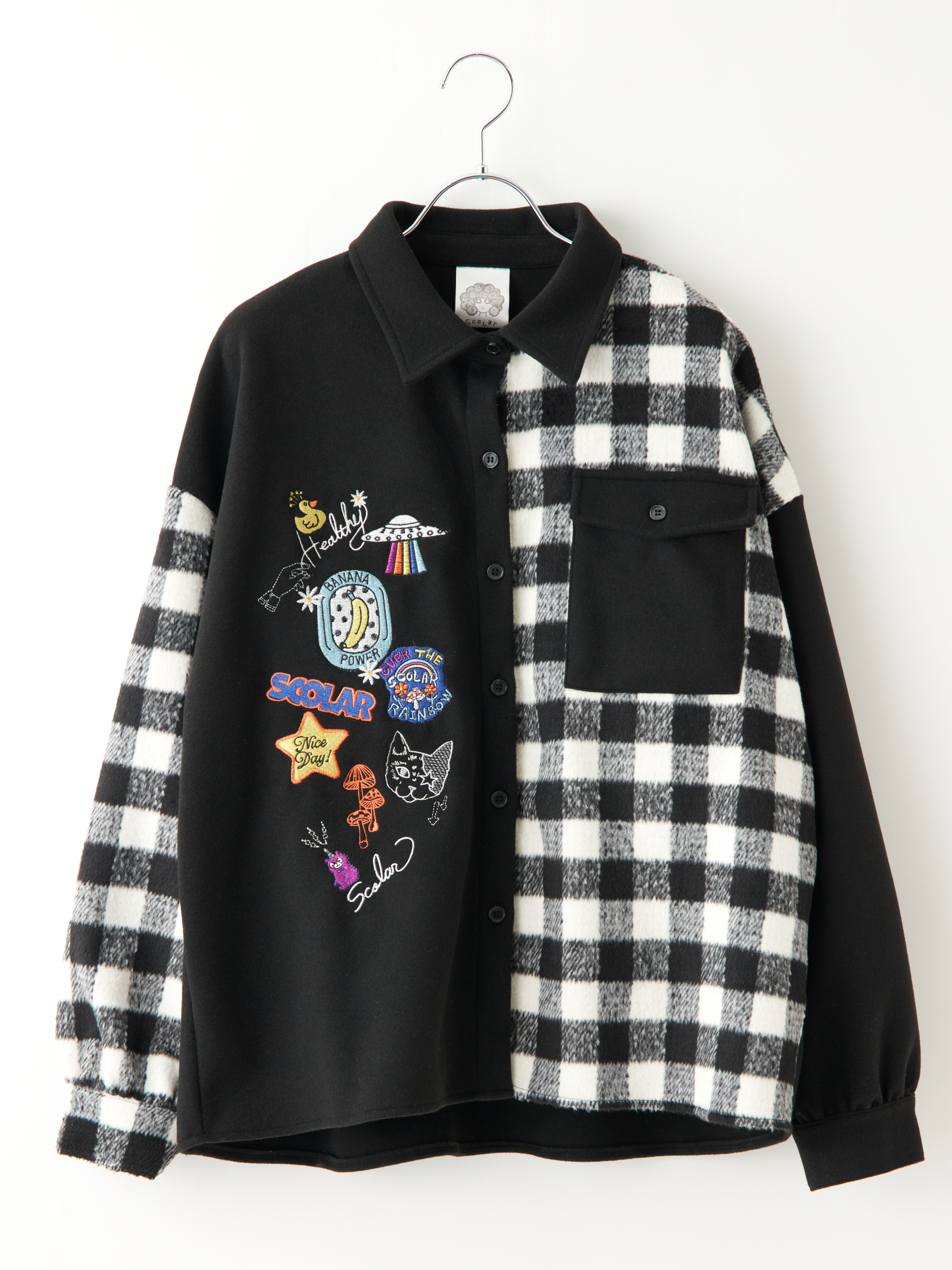 フラワー刺繍シャツジャケット チェック切替POP刺繍シャツジャケット la primavera online store