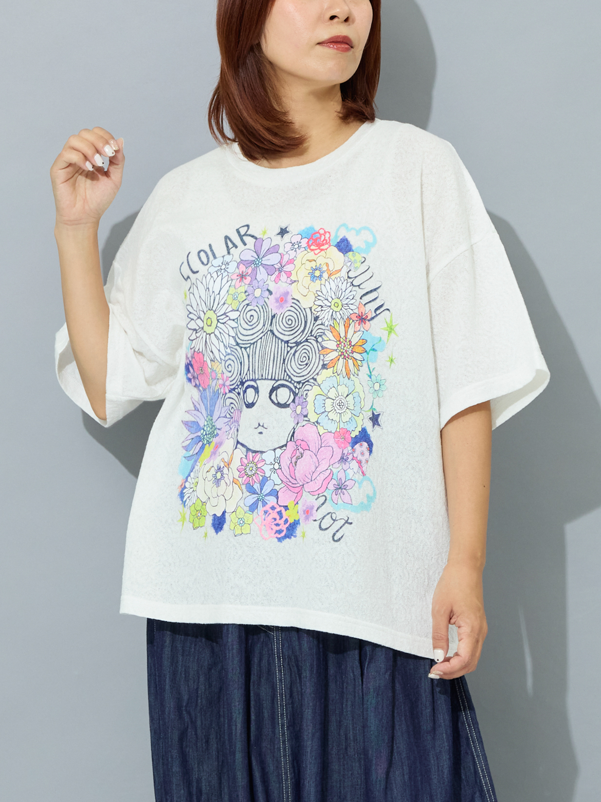 フラワージャガード女の子プリントTシャツ