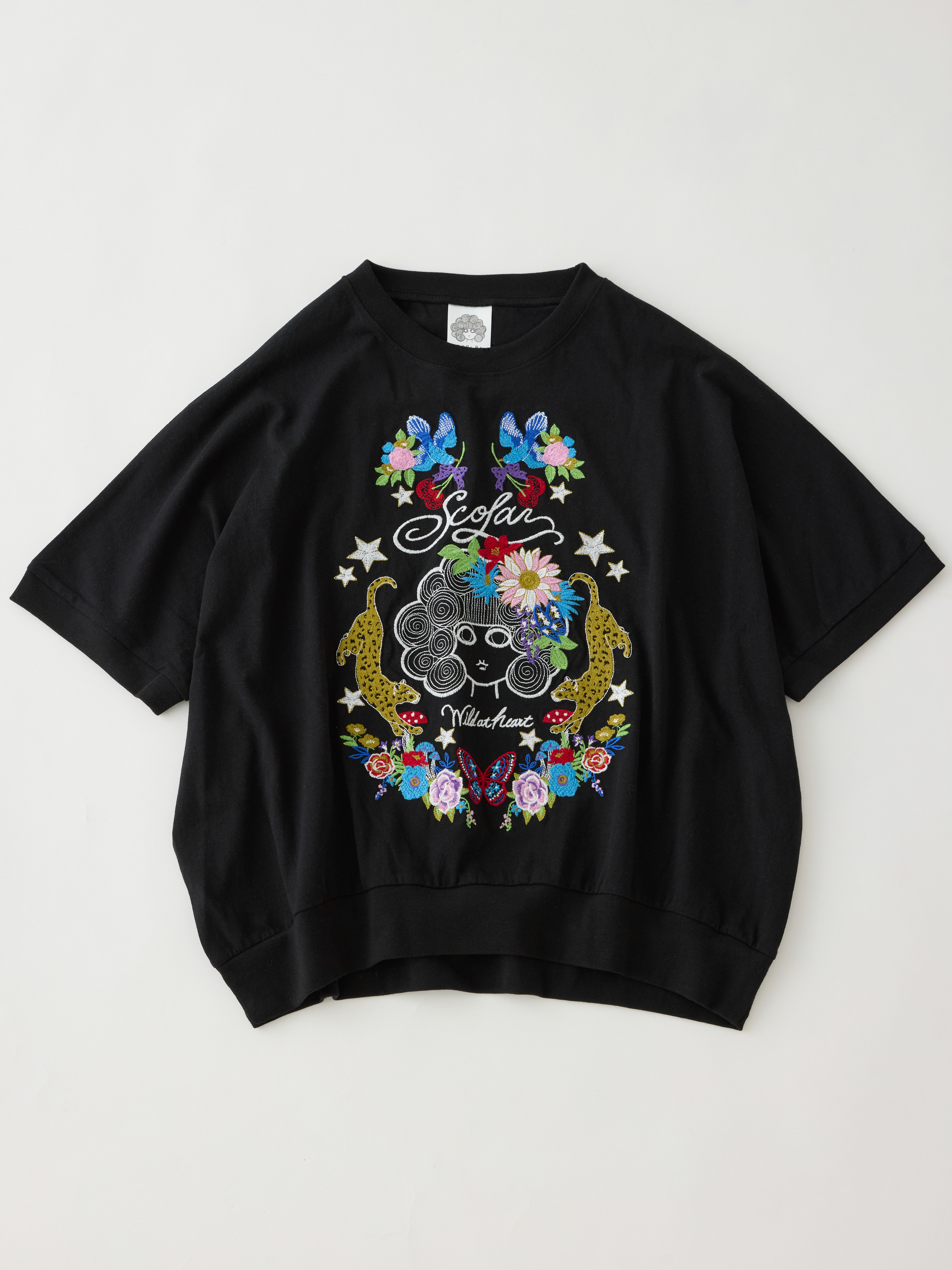 フラワーガール刺繍半袖プルオーバー