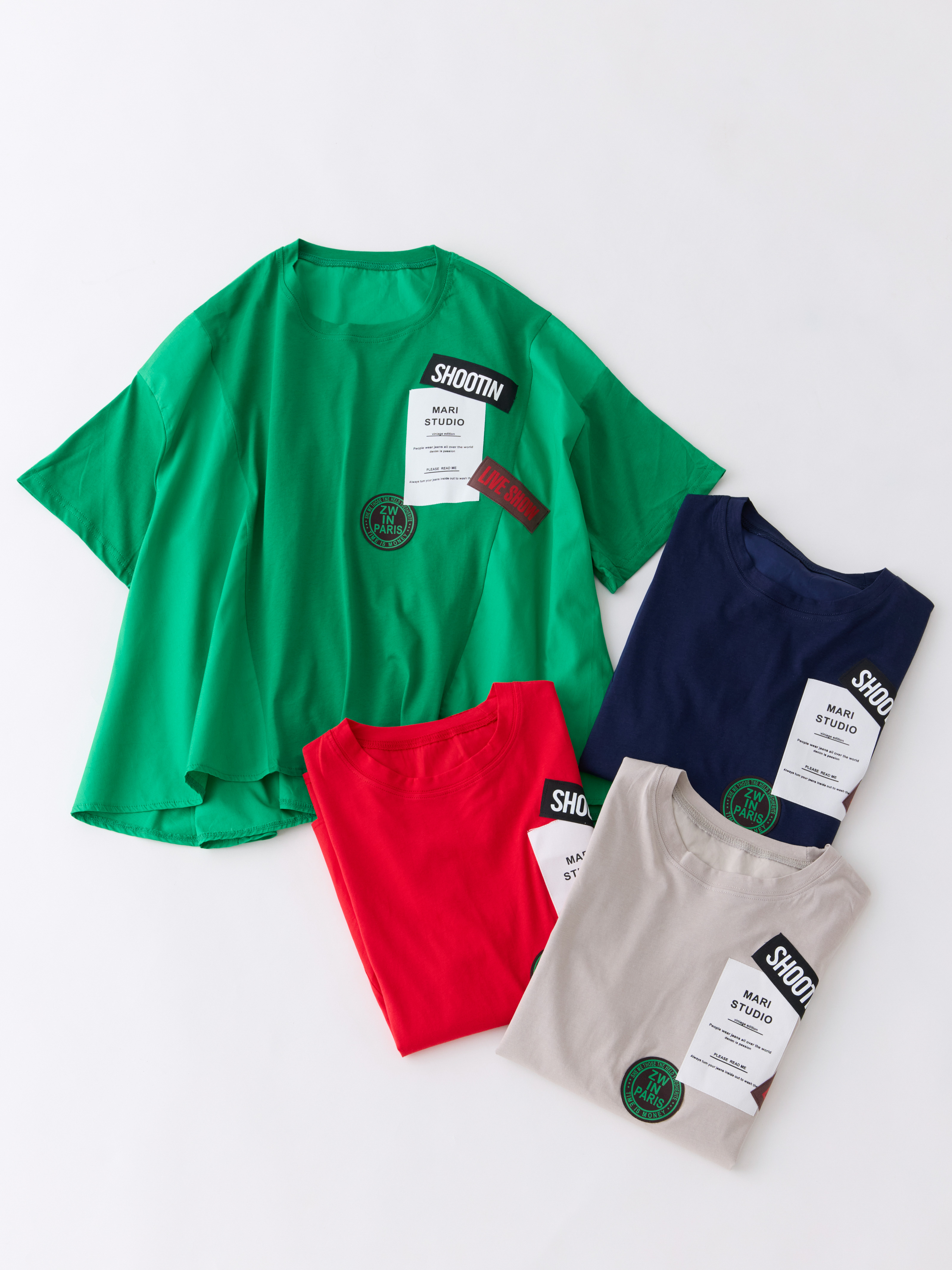 ロゴパッチ異素材コンビフレアTシャツ
