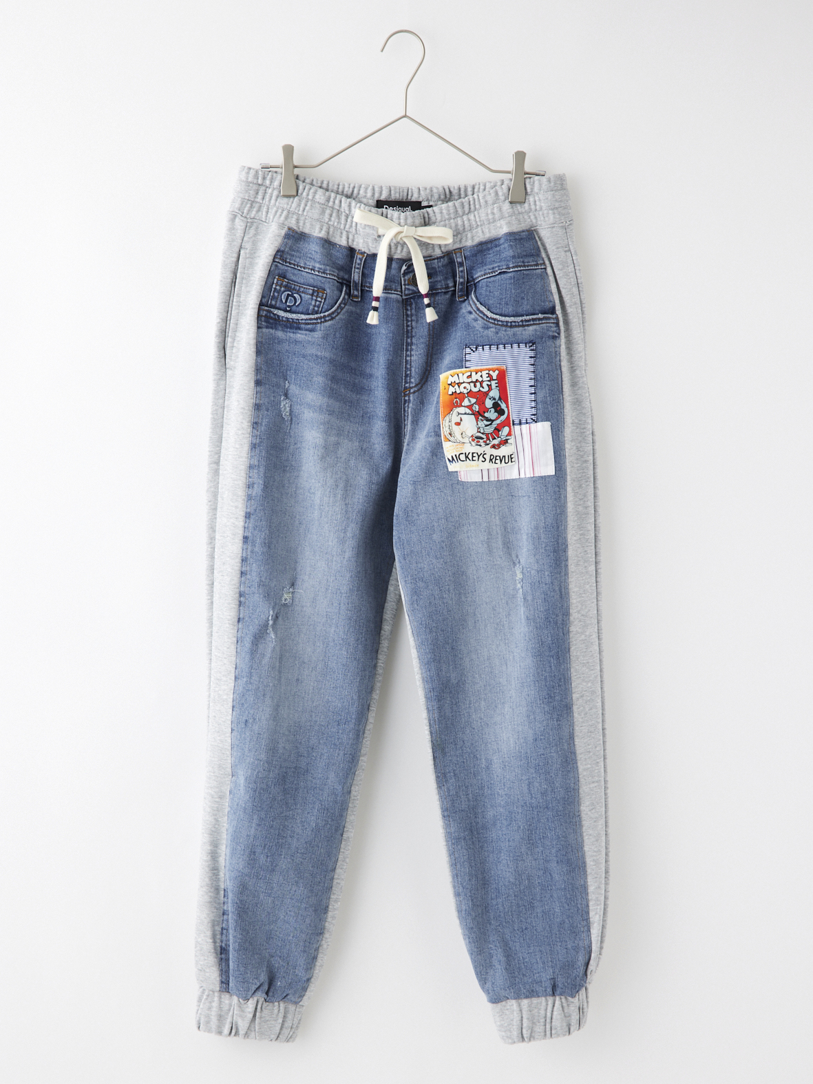 ミッキーワッペン付きスウェットデニムコンビジョガーパンツ la 