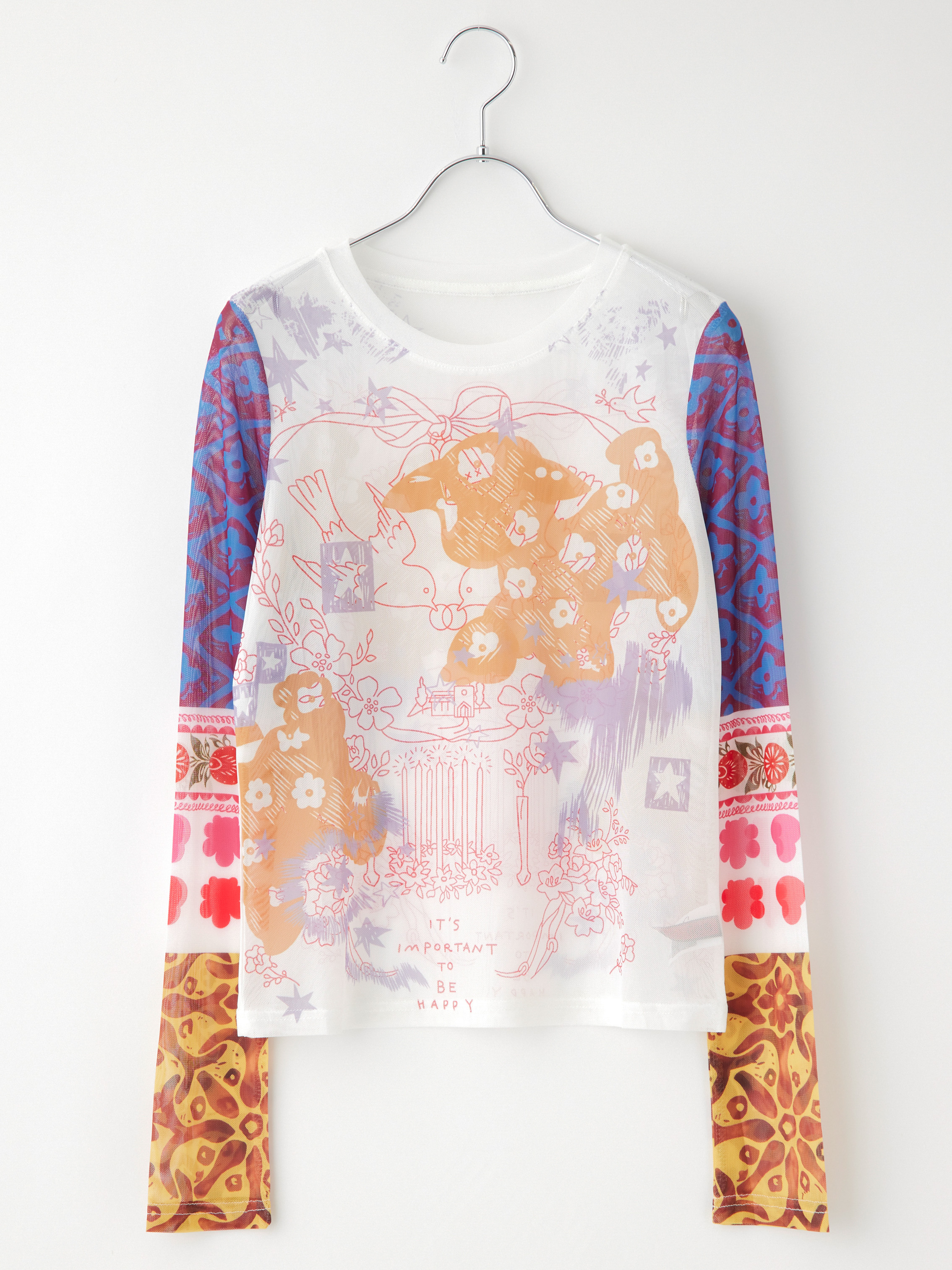 切替風スリーブリボンプリントシアーT