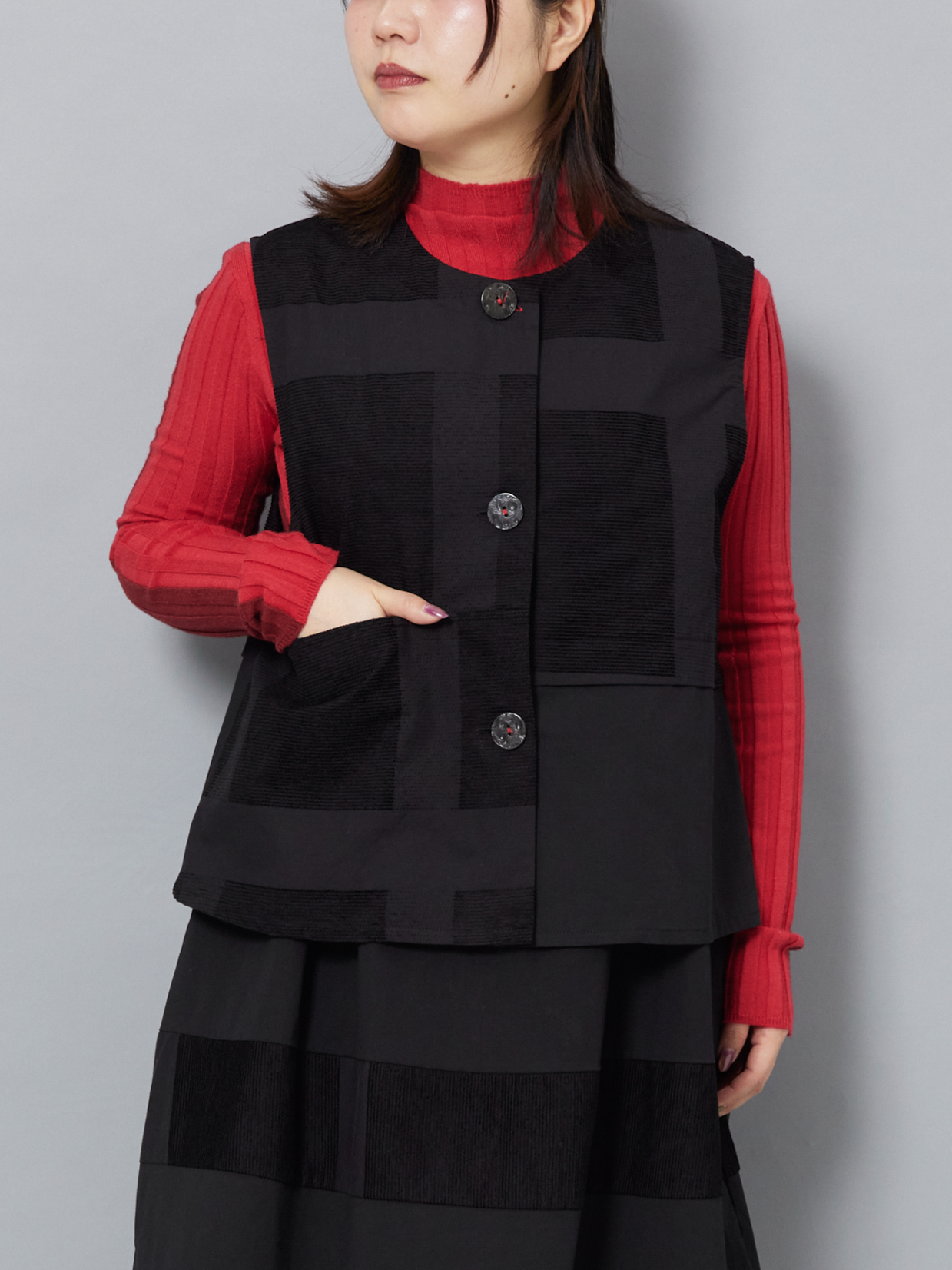 異素材ブロックコーデュロイベスト