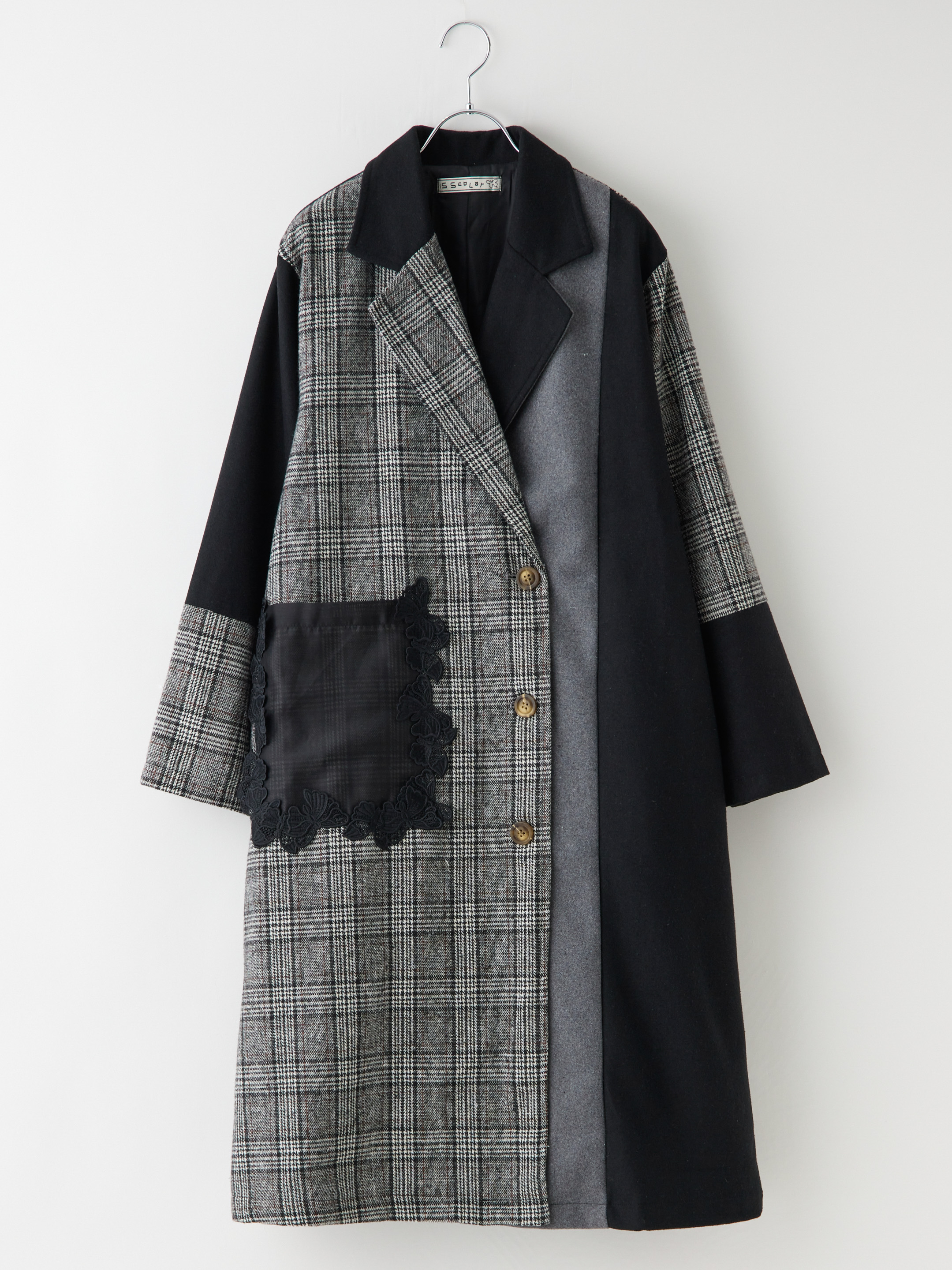 レースポケットグレンチェック異素材コンビコート la primavera online