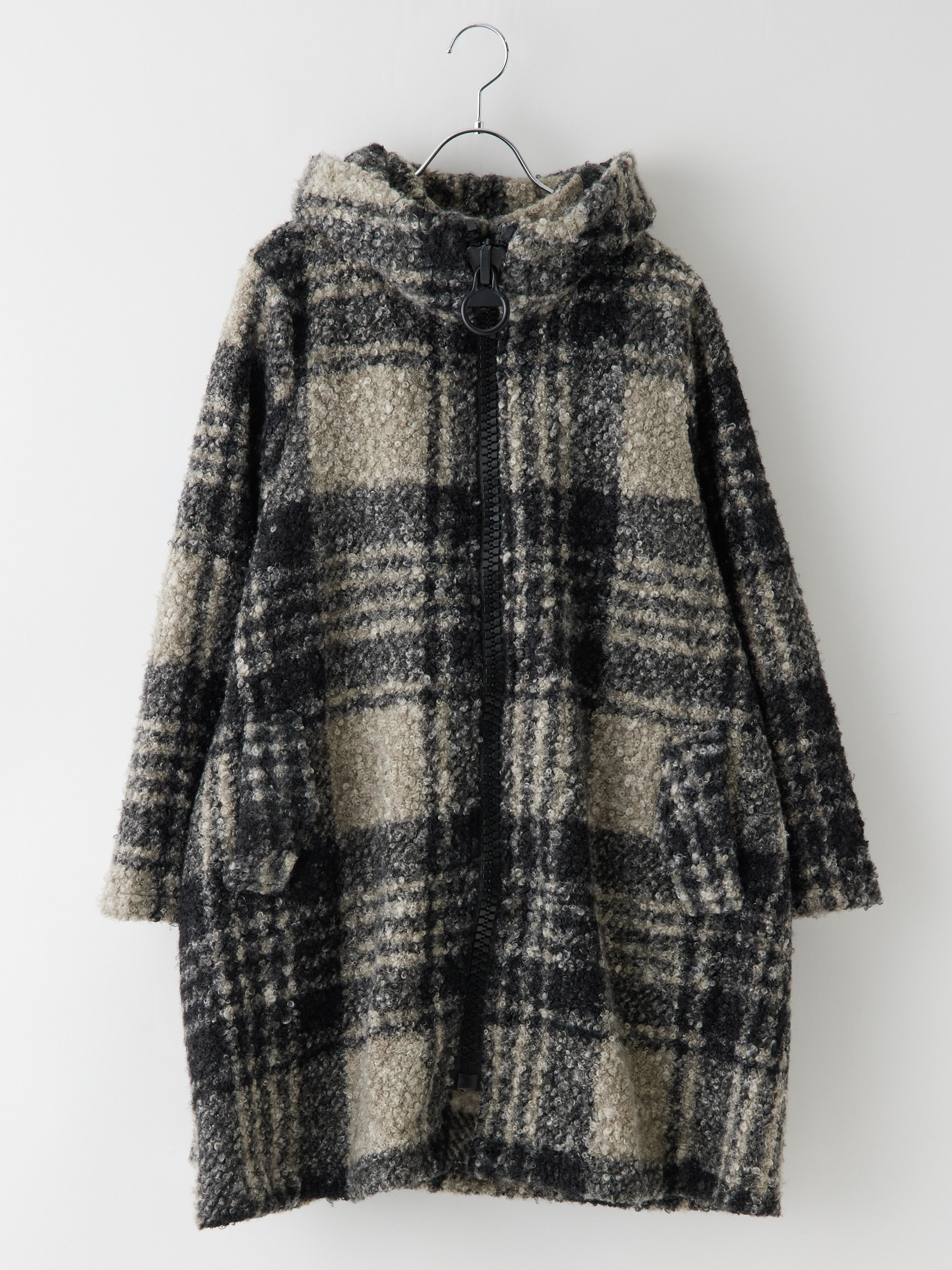 チェック柄ビッグジップスタンドカラーコート la primavera online store