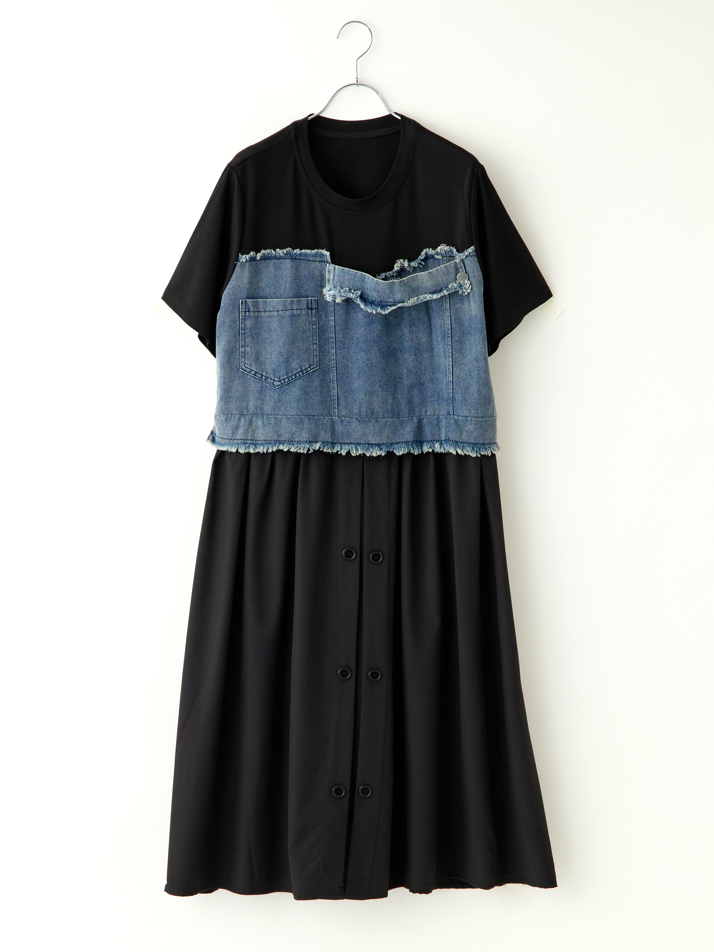 デニム付き異素材コンビ半袖ワンピース la primavera online store