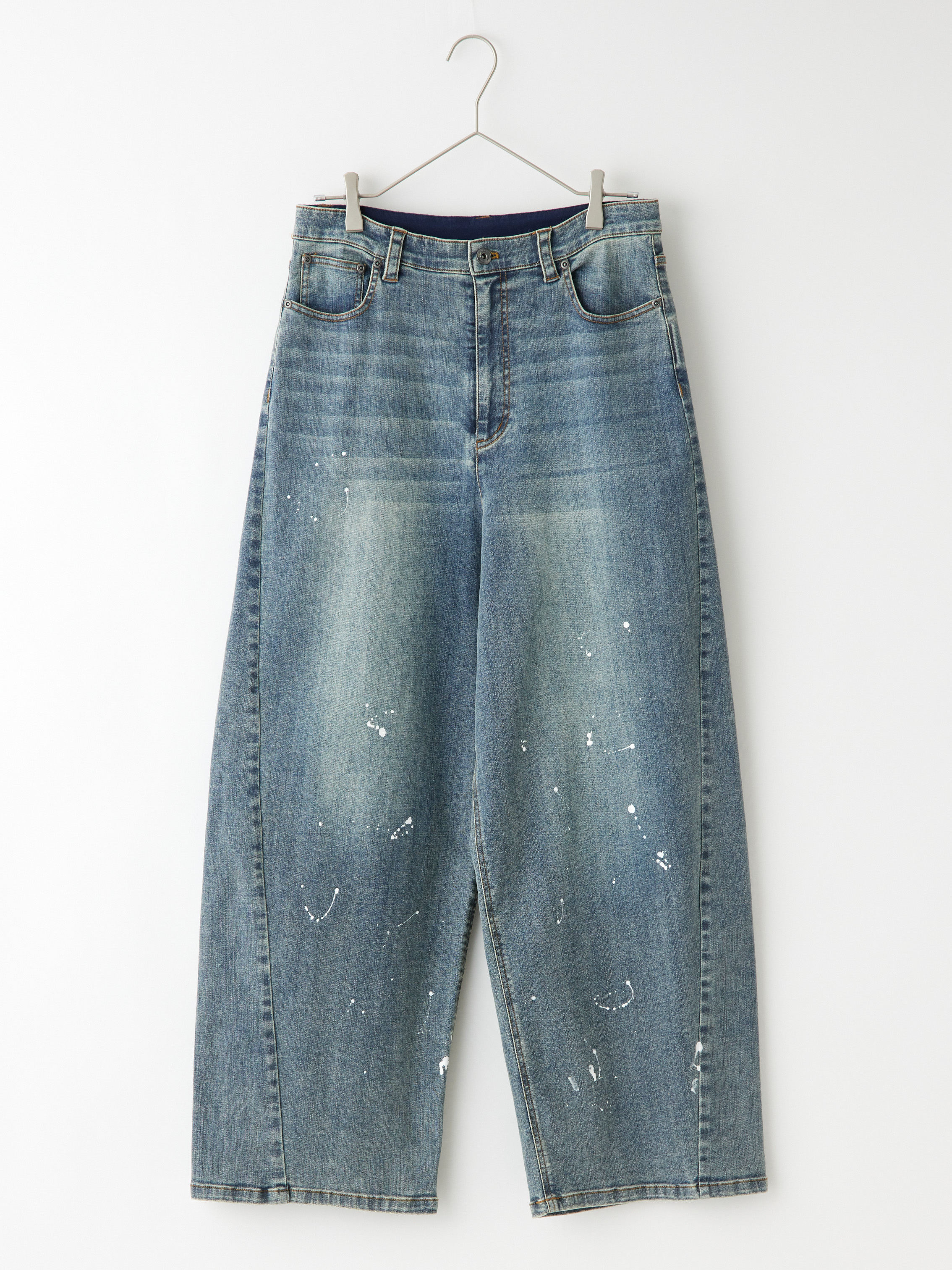 ペイント加工バレルレッグデニムパンツ