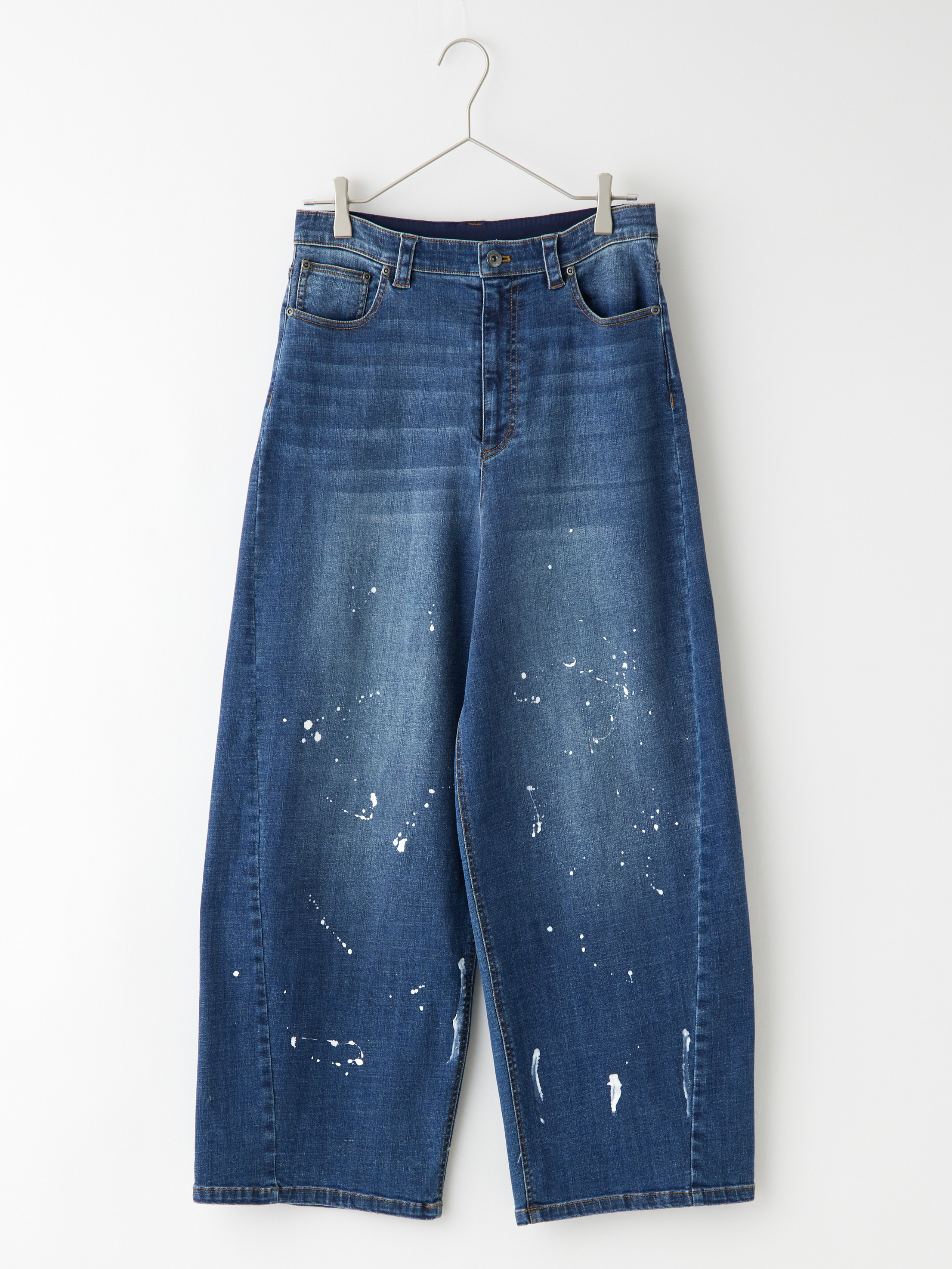 ペイント加工バレルレッグデニムパンツ