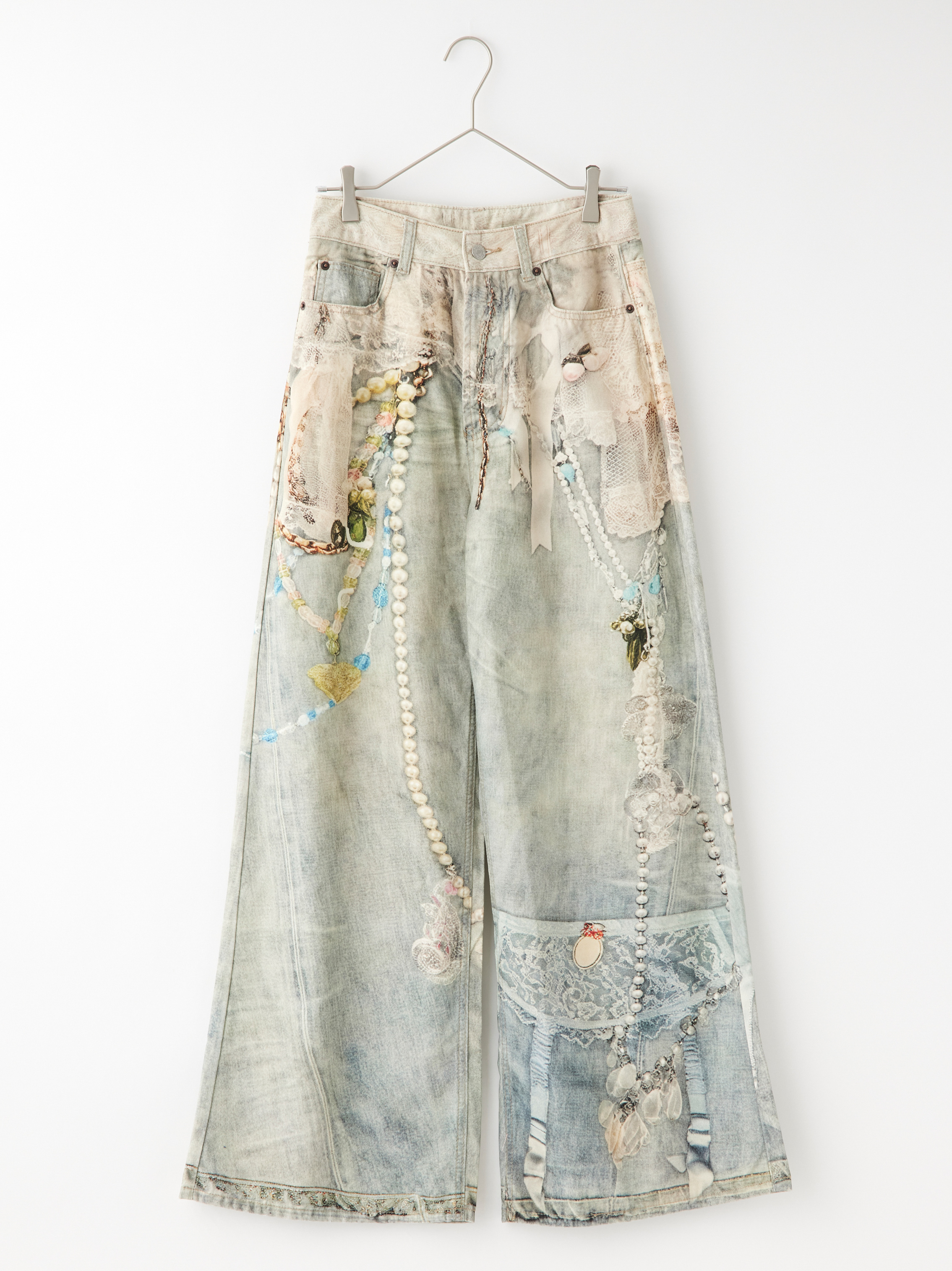 パールデコレーションフェイクプリントワイドデニム la primavera