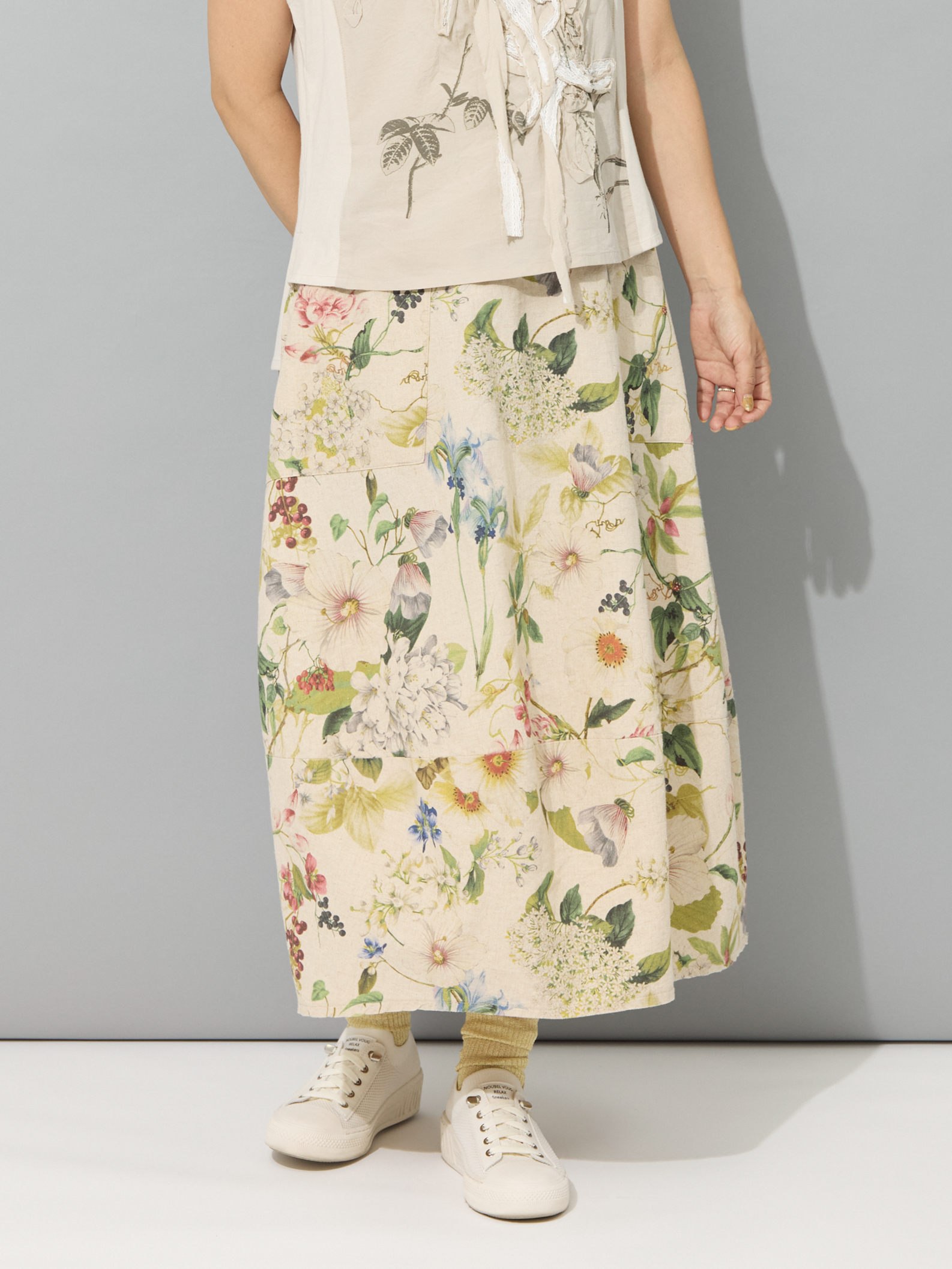 ボタニカルプリントリネン混コクーンスカート la primavera online store